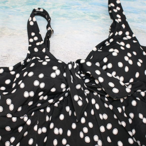 CROFT & BARROW Swimsuit Dress Polka Dot Circles Bathing Suit Black White 12 - Picture 2 of 14